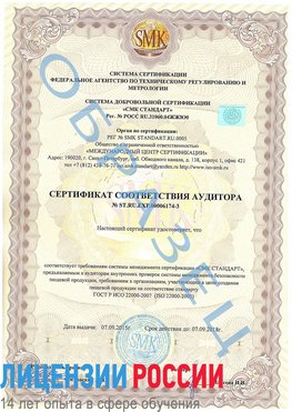Образец сертификата соответствия аудитора №ST.RU.EXP.00006174-3 Владикавказ Сертификат ISO 22000